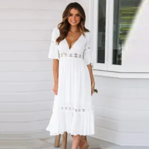Women's Summer White Beach Dress | Midi