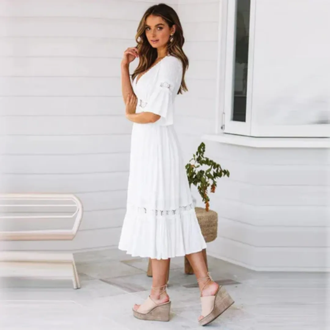 Women's Summer White Beach Dress | Midi