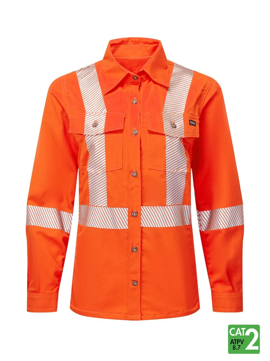 Women’s Westex UltraSoft® 7 oz Deluxe Segmented Striped Work Shirt - Style 471 - Orange