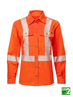 Women’s Westex UltraSoft® 7 oz Deluxe Segmented Striped Work Shirt - Style 471 - Orange