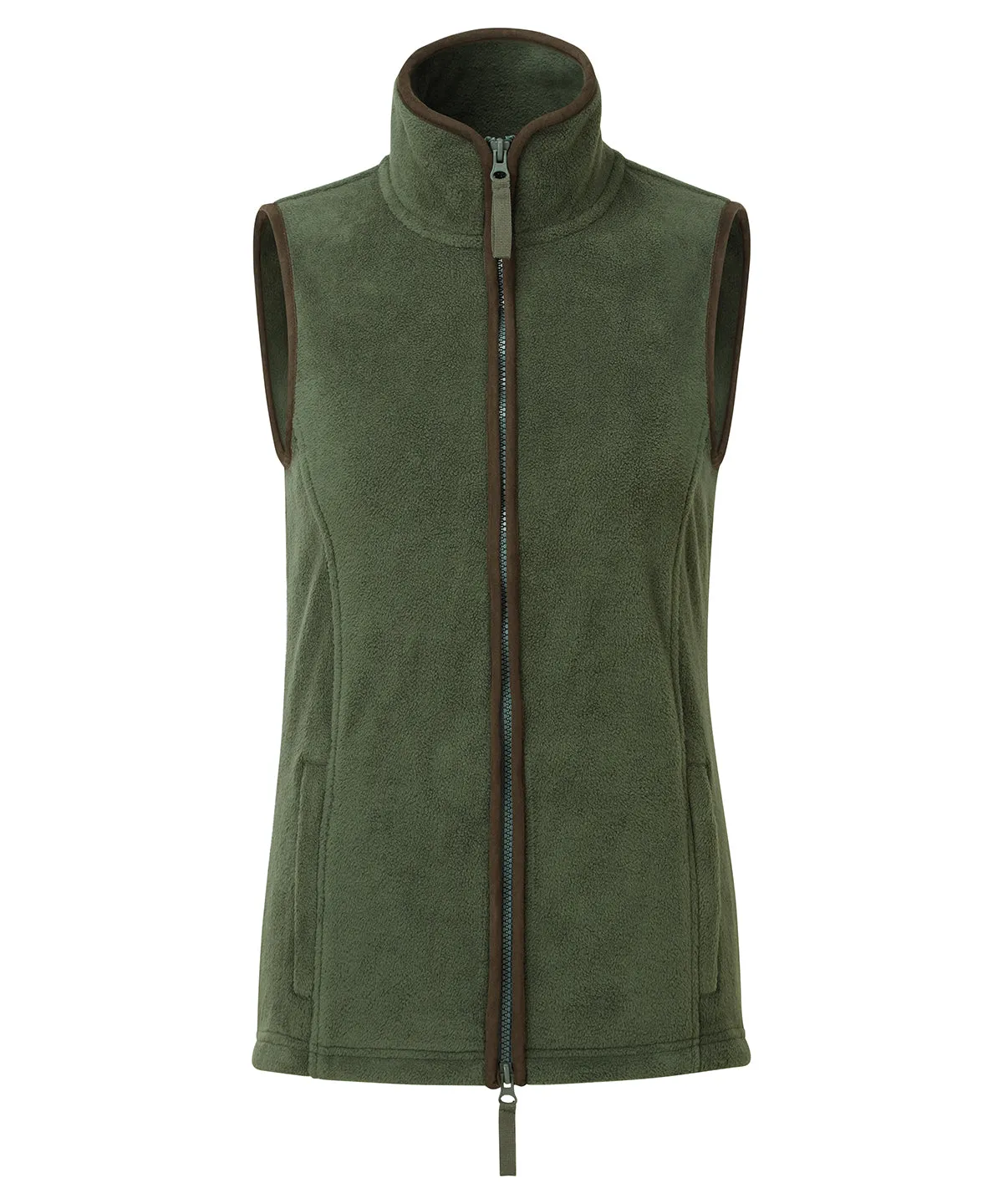 WORKWEAR SAMPLE SALE 2024 - PR804 Premier Ladies Fit Fleece Gilet - Moss Green/Brown - Size Medium