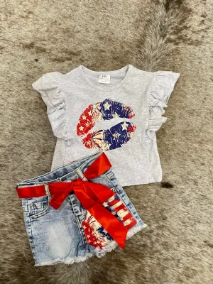 Youth Patriotic Kiss & Denim Shorts