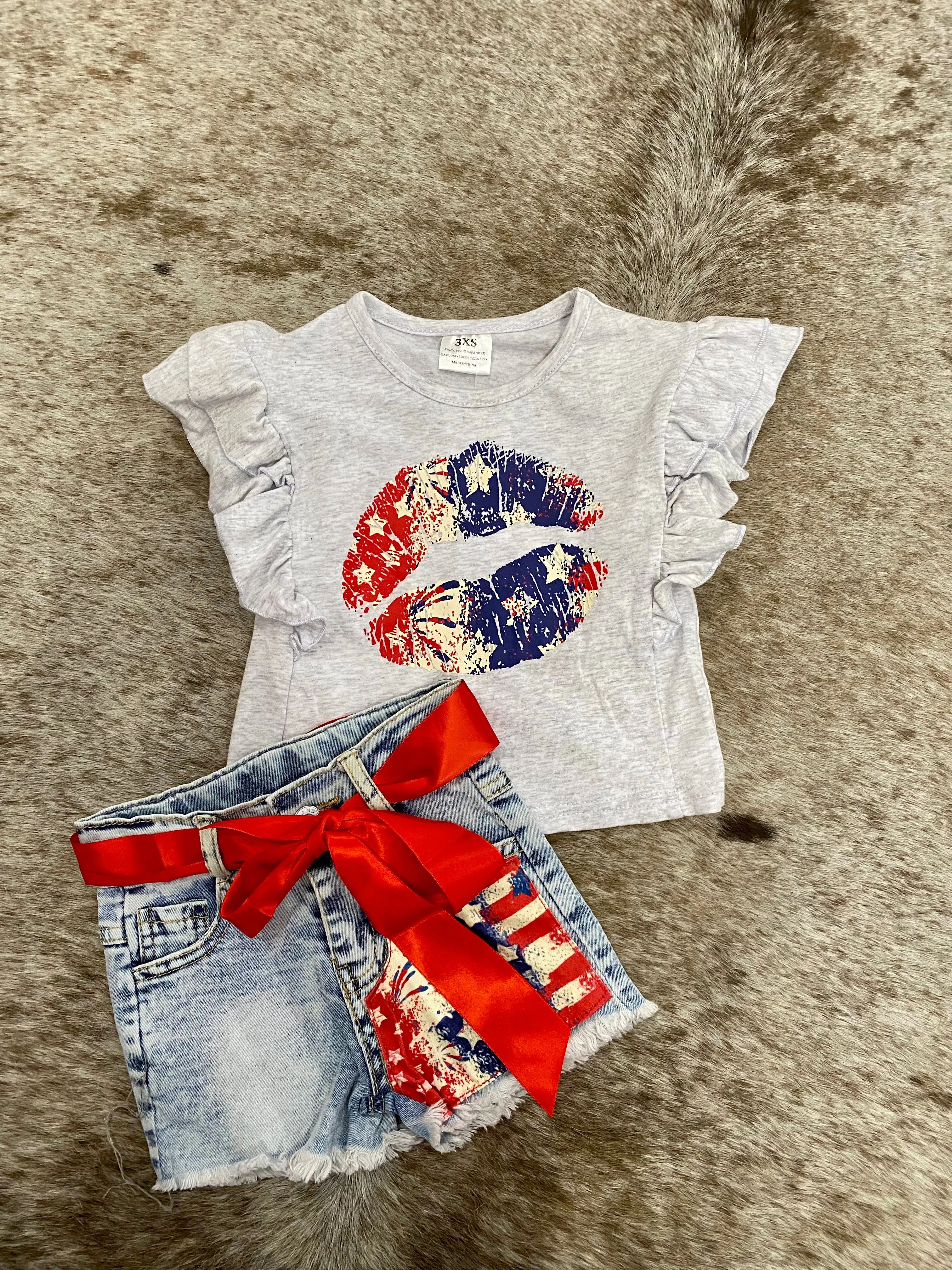 Youth Patriotic Kiss & Denim Shorts